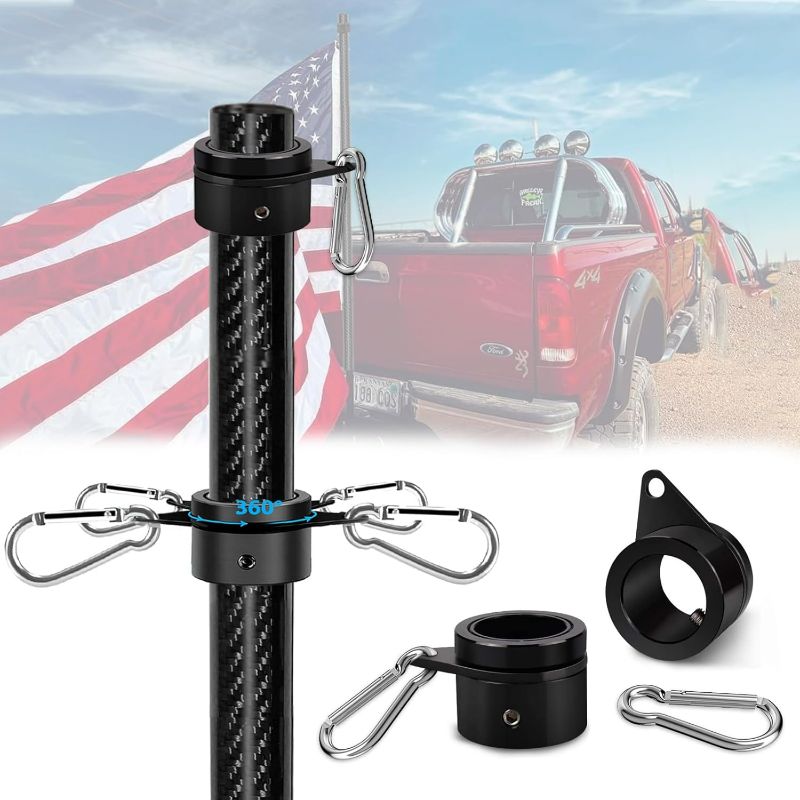 Photo 1 of 2 Set 6FT 1.25 inch Truck Flag Pole, 1 1/4 Heavy Duty Carbon Fiber Flag Pole for Truck, Vehicle Flagpole for Truck Pickups Jeeps RVs SUVs Car, Reach 80+ MPH