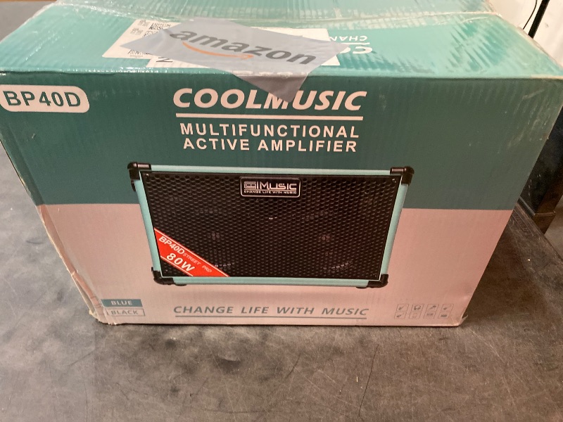 Photo 3 of Coolmusic BP40D Powered Acoustic Guitar Amplifier- Portable Bluetooth Speaker 80W W/Battery with Reverb Chorus Delay Effect, 6 Inputs,3 Band EQ, Blue