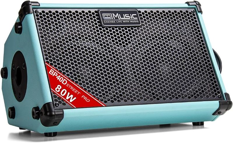 Photo 1 of Coolmusic BP40D Powered Acoustic Guitar Amplifier- Portable Bluetooth Speaker 80W W/Battery with Reverb Chorus Delay Effect, 6 Inputs,3 Band EQ, Blue