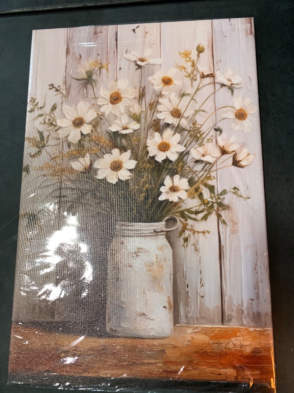 Photo 2 of Rustic Farmhouse Daisy Canvas Wall Art Vintage Country Floral Wall Decor Picture Modern Flower Poster Print for Living Room Bedroom Bathroom Decoration 16x24in