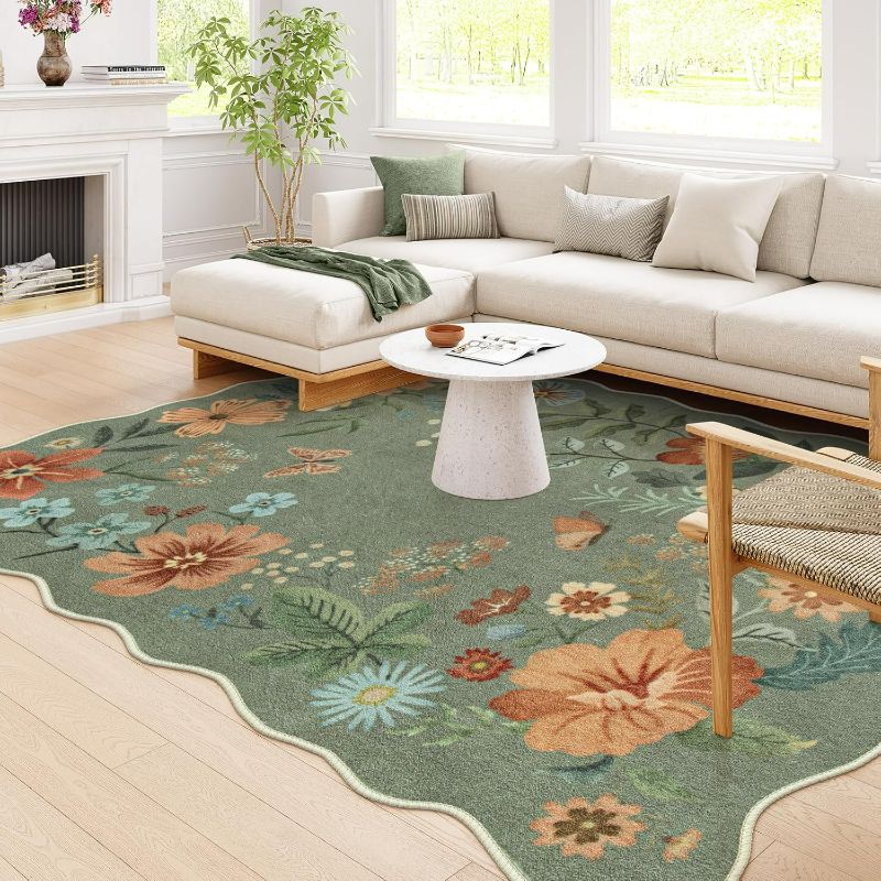 Photo 1 of Lahome Floral Washable Rugs 8x10, Non-Slip Soft Bedroom Rugs Stain Resistant, Ultra-Thin 8x10 Rugs for Living Room Easy Clean Boho Green Rug Accent Carpet for Dining Room Office(8x10ft,Green)