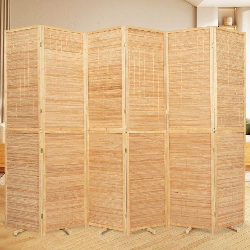 Photo 1 of 6 Panel Bamboo Room Divider Folding Privacy Screens, Wall Divider for Room Separation, Portable Room Partitions and Dividers, 5.6FT Bamboo Mesh Woven Room Divider Panel, Biombos Divider Room Brown