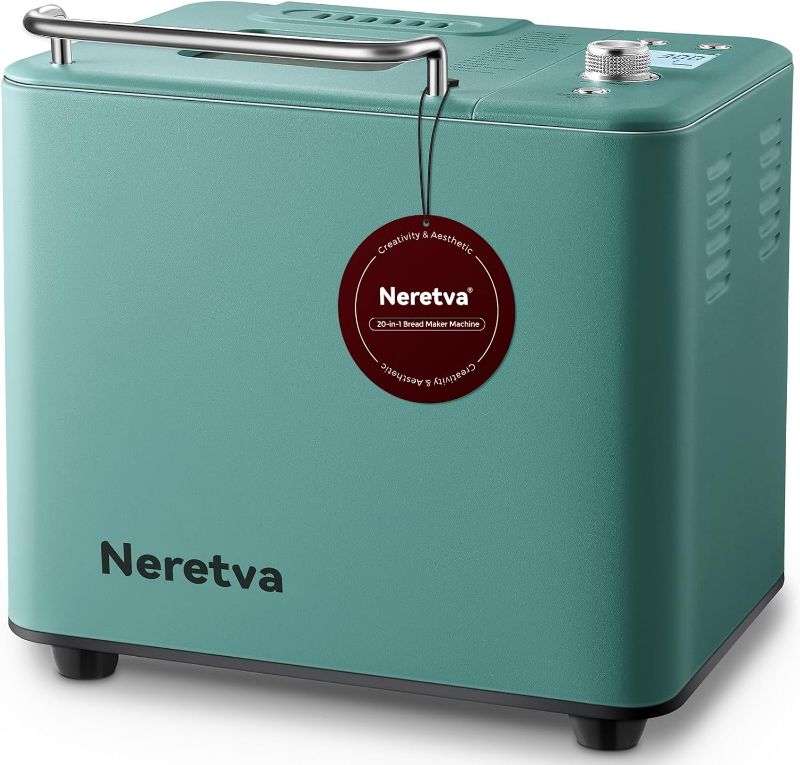 Photo 1 of Neretva 20-IN-1 Bread Maker, Dual Heater 2LB Bread Machine All Metal&Nonstick Ceramic Pan Bread Maker Machines Compact for Gluten Free/Dough Maker/Dried Meat Floss/Jam/Yogurt, Breadmaker Recipe-Green