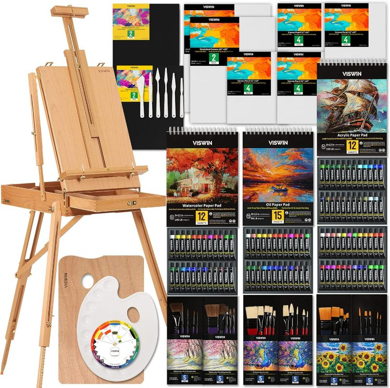 Photo 1 of VISWIN All-in-One Artist Painting Set, 147 Pcs Professional Painting Kit with French Easel, 96 Oil, Watercolor & Acrylic Paint Set, Canvas, Paintbrush, Palette, Paint kit for Adult, Artist, Beginner