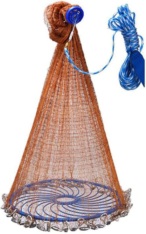 Photo 1 of Flying Disc Magic Hand Cast Fishing Net with Lead Sinkers High Strength Tyre Nylon American Throw Net Freshwater Fishing Tools (7ft Radius, Lead Sinker)