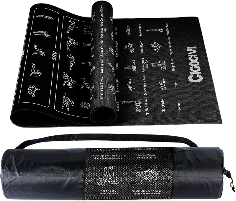 Photo 1 of Upgrade New Instructional Yoga Mat with 75 Poses Printed on It, 6mm Travel Yoga Mat with Bag Christmas Gifts for Women and Men, 1/4 Inch Extra Thick Non-Slip