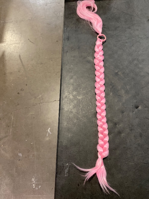 Photo 1 of 2 Pack Pink Long Braided Ponytail Extension with Hair Tie Straight Wrap Around Hair Extensions Ponytail Natural Soft Synthetic Hair Piece for Women