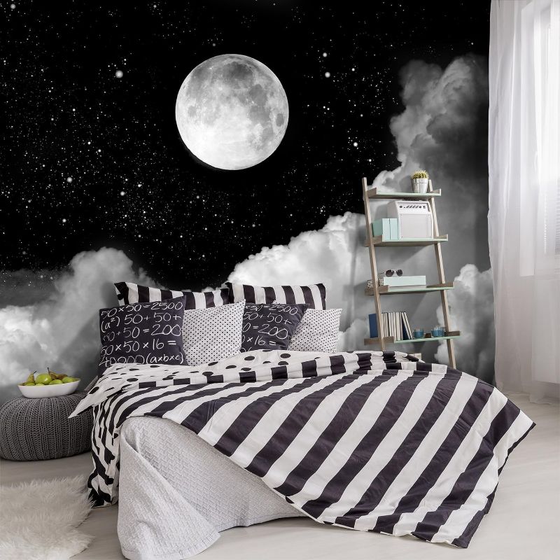 Photo 1 of -Gray Galaxy Universe Moon Fabric Wallpaper Ceiling Starry Night White Clouds Living Room Bedroom Bathroom Boys and Girls Children's Room Large Mural- 137"x96"? not Peel and Stick?