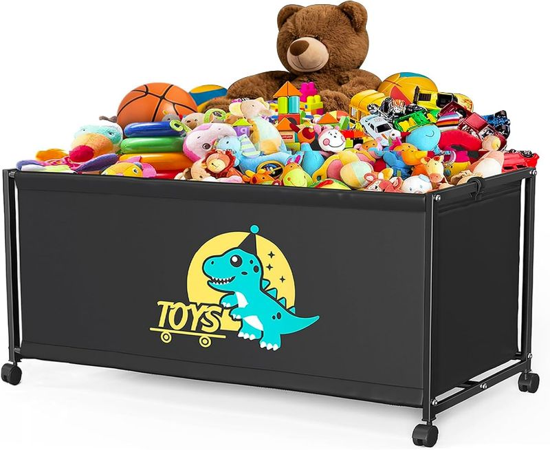 Photo 1 of Extra Large Toy Box with Wheels, 32.7”x16.9”x18.9” Kids Toy Chest, 150L Toy Storage Organizer for Living Room, Nursery, Bedroom, Playroom, Closet, Toy Boxes for Boys, Girls, Kids, Black