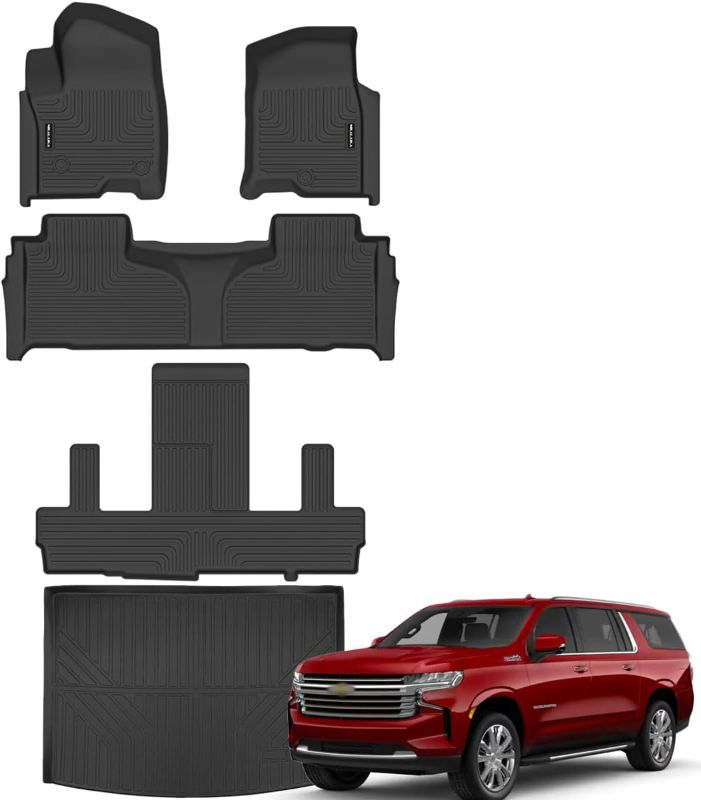 Photo 1 of Floor Mats & Cargo Liner for 2021-2024 2025 Chevrolet/Chevy Suburban/GMC Yukon XL 7 Seats All Weather Protection TPE Rubber Automotive Floor Liners Accessories (2nd Row Bucket Seats)