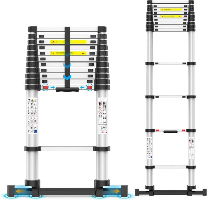 Photo 1 of 15.5FT Telescoping Ladder, Collapsible Ladder with Bottom Stabilizers, Slow Descent, and One-Key Retraction