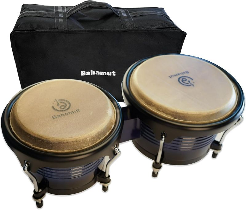 Photo 1 of BAHAMUT Bongo Drum Set, 7"+9" Wooden Bongos for Adults & Kids, Ideal for Professional Players, Comes with Tuning Wrench & Waterproof Bag