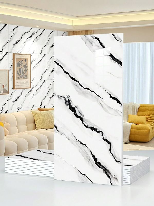 Photo 1 of 10pcs 23.6"x11.8" Marble Peel and Stick Waterproof Wall Panels (19.4 Sq. Ft. Coverage) - Heat-Resistant Backsplash Tile, PVC Wall Panels for Kitchen, Bathrooms, Living Rooms, Bedrooms, and TV Walls