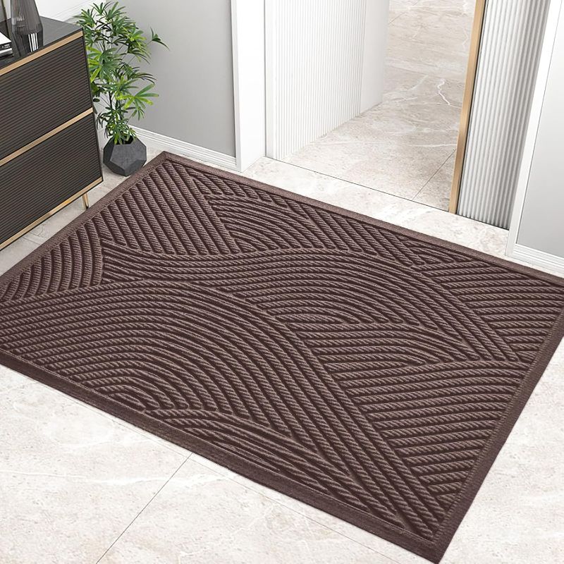 Photo 1 of Sturdy Front Door Mat, Absorbent Muddy Dirt Resist Welcome Door Mats Outdoor Indoor, Stain and Fade Resistant, Non-Slip Backing Entry Mat Low Profile Doormat for Entryway, 47×32, Coffee