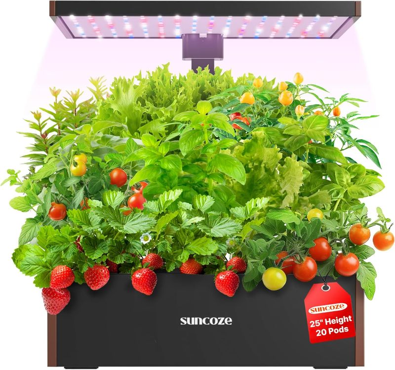 Photo 1 of Hydroponics Growing System Kit 20 Pods, Indoor Herb Garden with Grow Light 30W, 10L Large Water Tank with Adjustable Height to 25", Built-in Pump, Gardening Gifts, Black and Brown