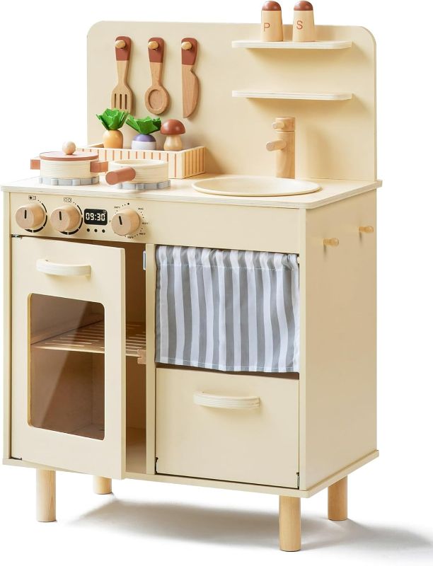 Photo 1 of Play Kitchen for Kids, Classic Wooden Kitchen Playset with Food Accessories Set Ideal for Creative Pretend Play, Suitable for Toddlers, Girls & Boys Ages 3+