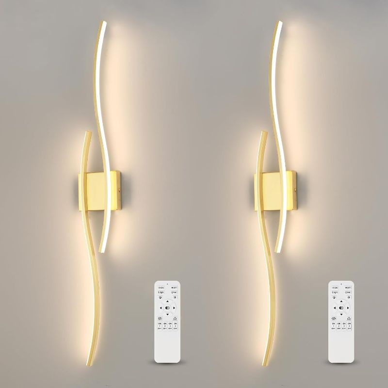 Photo 1 of Modern LED Wall Sconce Set of Two with Remote Control, 26" Dimmable Wall Sconces Lighting Set of 2, Gold Wall Light with Timer, LED Wall Lamp Indoor for Bathroom Living Room Bedroom Corridor