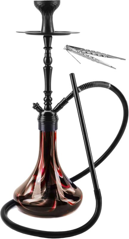 Photo 1 of Premium Hookah Set 26" – Best Original Aluminum Hookah Kit with Stable Glass Vase - Washable Silicone Bowl and Hose with Spring and Diffuser - by NinwoO (Red)