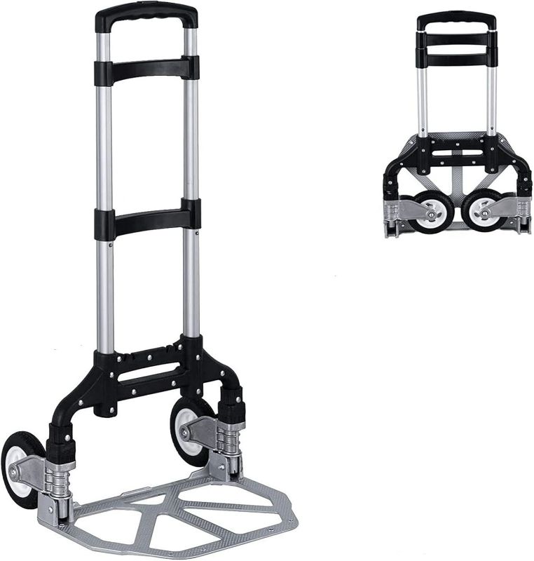 Photo 1 of Folding Hand Truck Dolly Aluminum Folding Hand Cart Luggage Trolley Cart Max 175lbs Capacity Dolly Cart, with Telescoping Handle and Rubber Wheels, Double Bearings