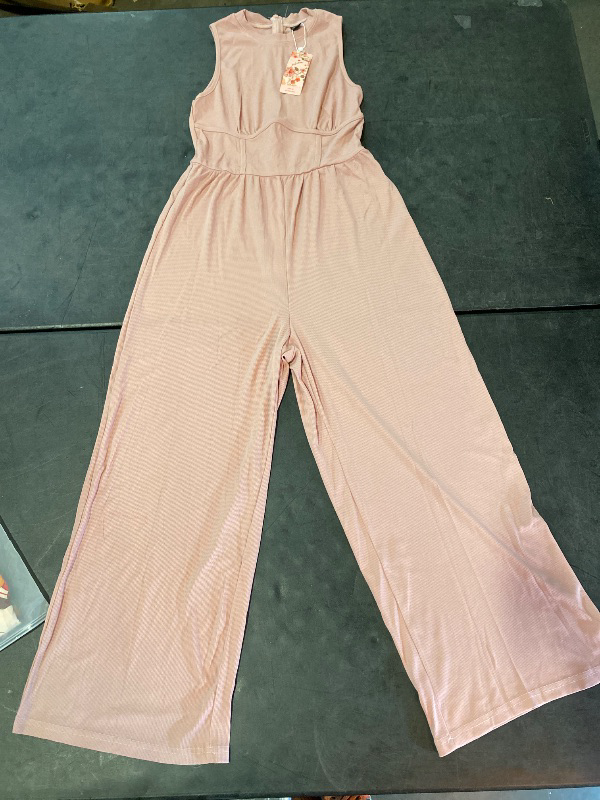 Photo 2 of Light Pink Size (L) SHEIN MOD Women's Solid Color Sleeveless Round Neck Jumpsuit