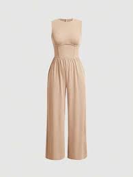 Photo 1 of Light Pink Size (L) SHEIN MOD Women's Solid Color Sleeveless Round Neck Jumpsuit