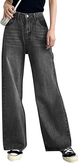 Photo 1 of SIZE ( 32)  SHEIN Women Wide Leg Jeans Baggy Jeans with slit on side for Women Loose Boyfriends Jeans Denim Pants Y2K 90s