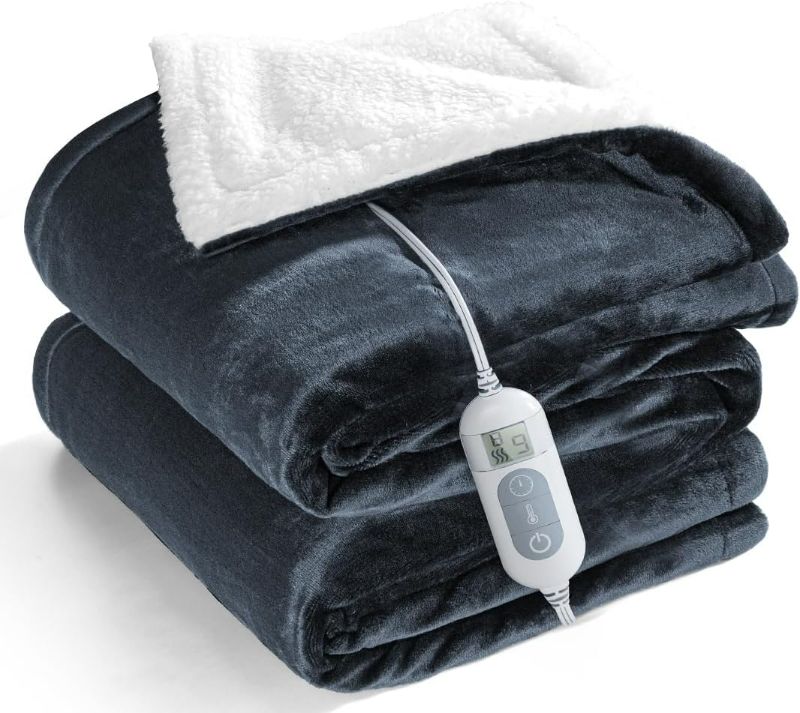 Photo 1 of Electric Blanket Heated Throw,Double-Sided Flannel?Sherpa Electric Throw with1-9 hrs Timer Auto-Off & 8 Heating Levels,ETL Certification,Machine Washable,Heated Protection Ultra Soft Warm