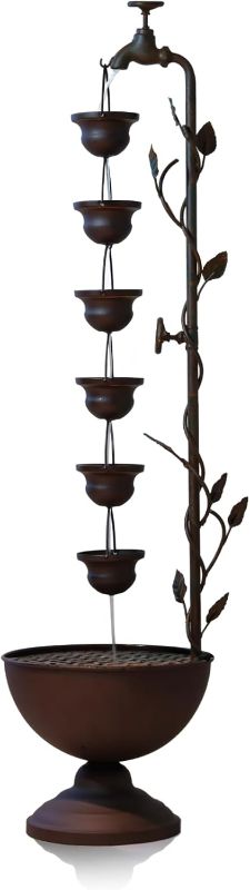 Photo 1 of Tiered Vintage Water Fountain - Indoor/Outdoor Metal Fountain with 6 Hanging Cups, Fade Resistant, 31”H for Home Decor