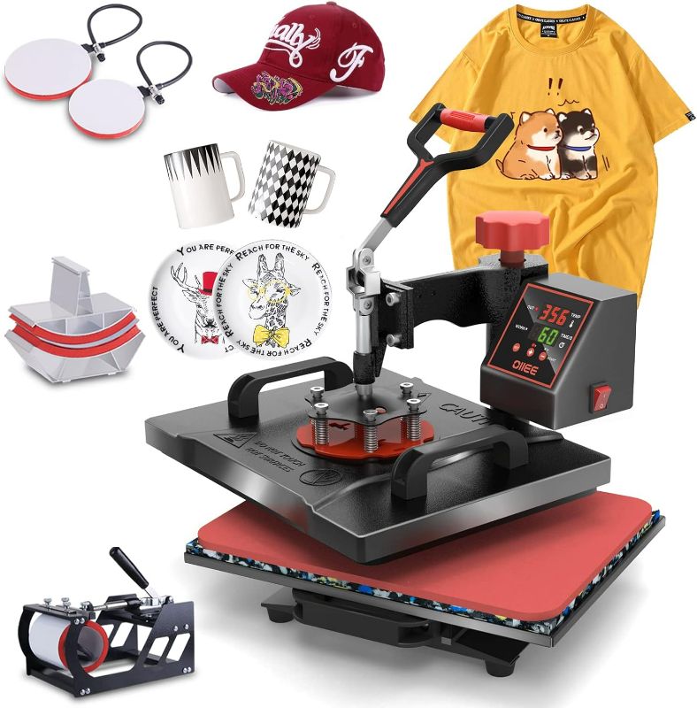 Photo 1 of OIIEE Heat Press Machine 5 in 1 Combo Heat Press 12 x 15 Inch Heat Transfer Machine 360-Degree Swing Away Digital Shirt Printing Multifunction Heat Transfer Sublimation for T Shirts Mugs Hat Plate Cap