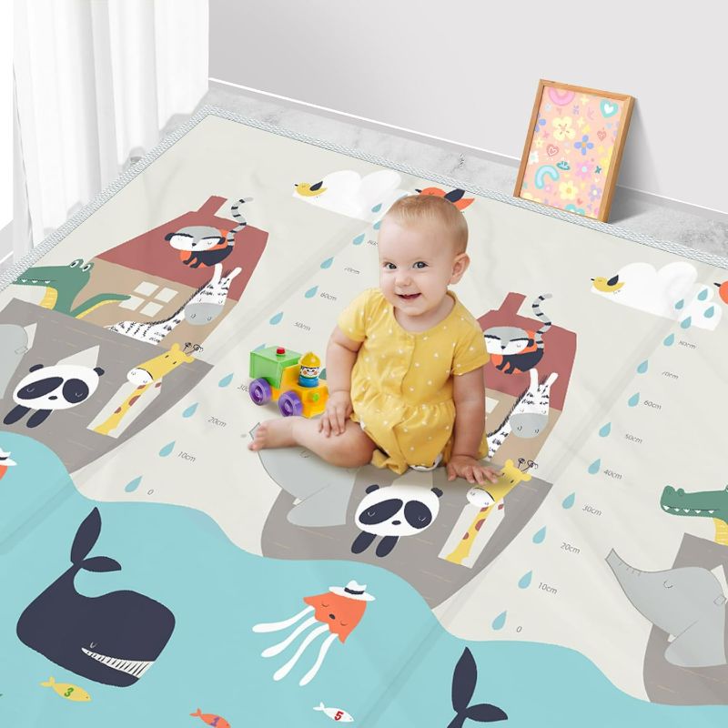 Photo 1 of Non-Toxic 3D Thick Large Baby Play Mat, Reversible Baby Play Mat 79x71 x 0.6" Foldable Baby Play Mat Soft Waterproof Foam Crawling Mat for Baby,Kids,Toddlers and Infants (Animal sail 79 x 71 x 0.6IN)