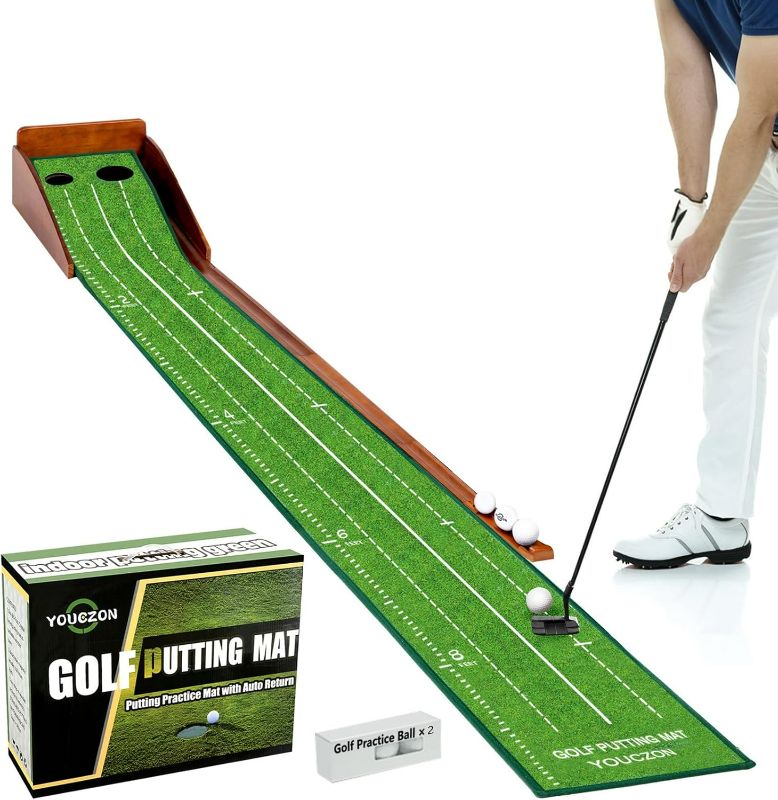 Photo 1 of Putting Green Indoor,Wrinkle-Free Golf Mat with Auto Ball Return - Durable Solid Wood Base, Luxurious Velvet Surface - Ideal for Home or Office