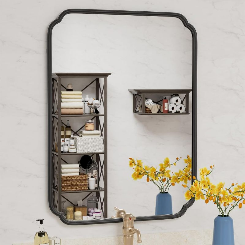 Photo 1 of Matte Black Bathroom Vanity Mirror for Over Sink 30" x 40" Modern Rounded Corner Rectangle Wall Mirror Decorative with Non-Rusting Iron Metal Framed (Horizontal/Vertical)