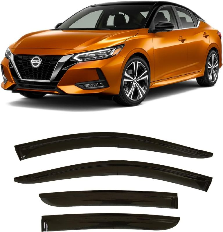 Photo 1 of 2020-2025 Tape-On Side Window Visor Deflectors for Nissan Sentra S SV SR Dark Tinted Rain Guards 2021 2022 2023 2024