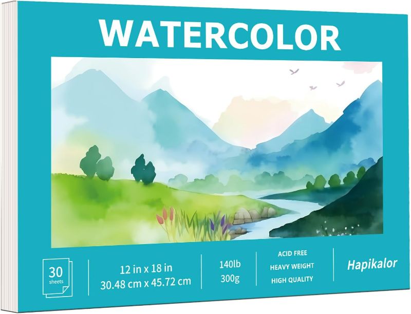 Photo 1 of Hapikalor 18" x 24" Large Watercolor Paper Pad, 1-Pack 30 Sheets 140lb/300gsm Artist Large Sketchbook Drawing Paper Book, Art Supplies for Adults Kids, Watercolors, Watercolor Paint Set, Sketchbook,Teal