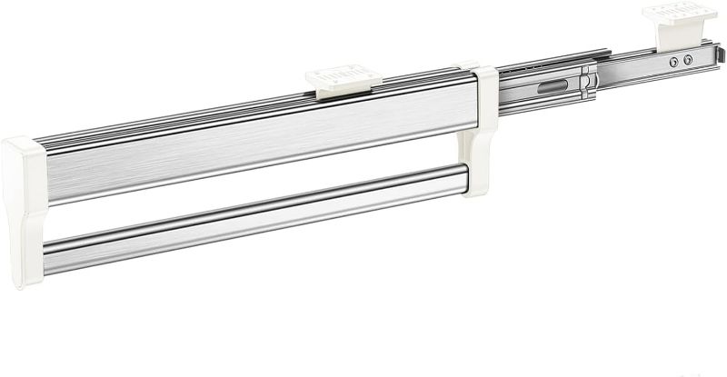 Photo 1 of Pull Out Clothes Hanger Rod Adjustable Wardrobe Clothing Rail Hanger Rack Bar for Pants Clothes Stainless Steel (547mm/21.5inch)
