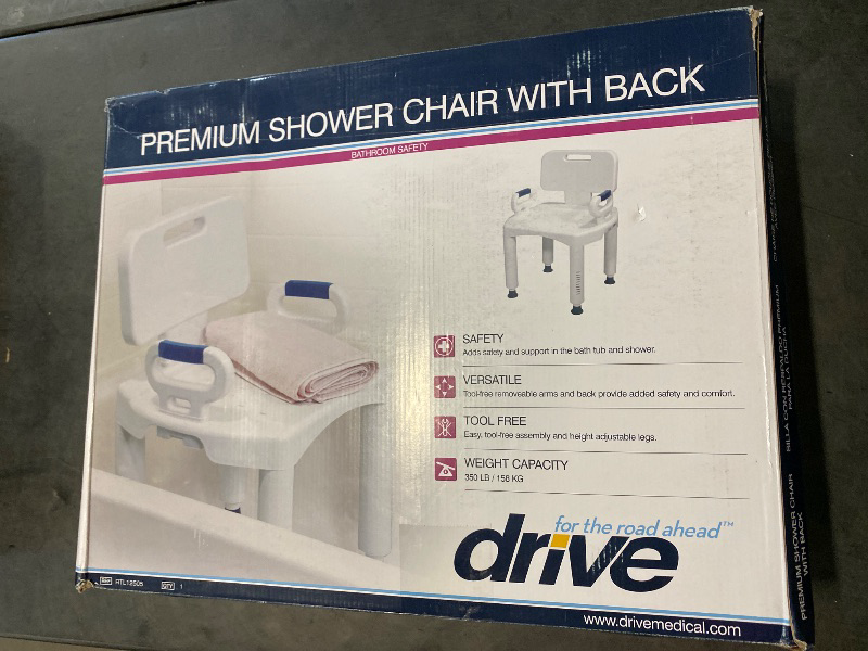Photo 1 of Drive Medical RTL12505 Handicap Bathroom Bench with Back and Arms, White