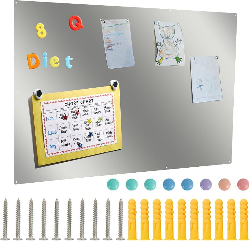 Photo 1 of Magnetic Board Silver Magnet Bulletin Boards for Walls to Display Magnetic Notes Photos for Home Office Classroom, Pre-drilled Mounting Screws Included,24 x 36 Inches