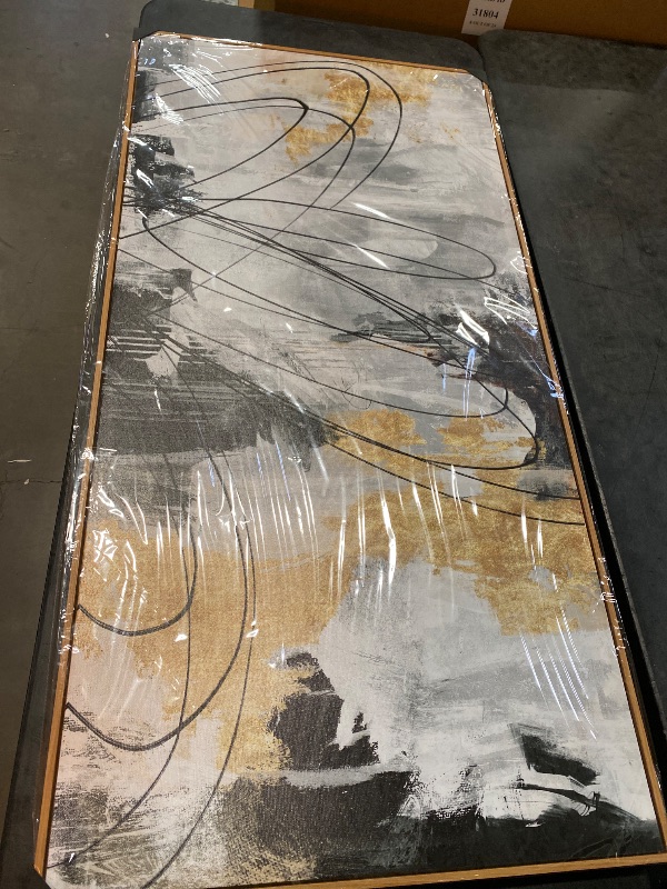 Photo 1 of Large Canvas Wall Art Gold Abstract Paintings 29x58 Inch Wooden Framed Artwork Black Line Painting for Bedroom Bathroom Home Decor
