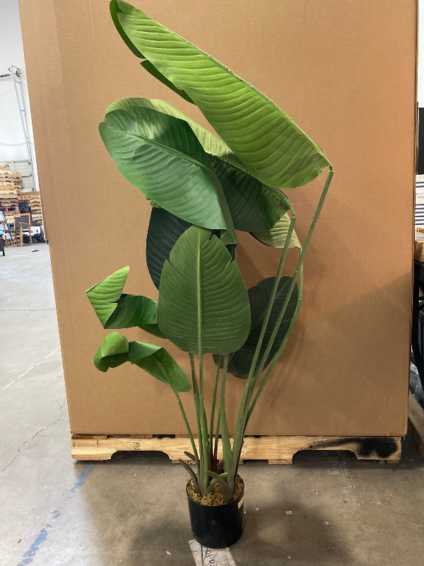 Photo 1 of CAPHAUS 4 Feet Artificial Bird of Paradise, 48 Inch with 8 Trunks, Premium UV Resistant Lifelike Fake Plant in Pot with Dried Moss for Office, Indoor/Outdoor Use & Tropical Home Décor
