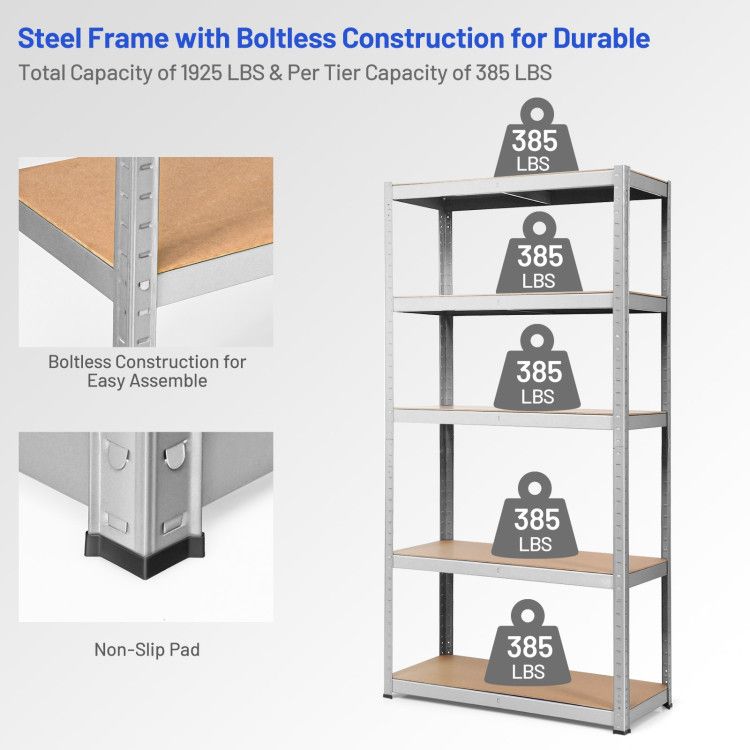 Photo 2 of 72 Inch Storage Rack with 5 Adjustable Shelves for Books Kitchenware