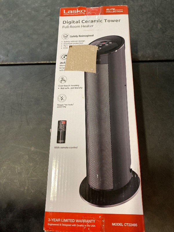 Photo 1 of Lasko -  22" Ceramic Tower Space Heater with Timer and Remote, CT22495, Black