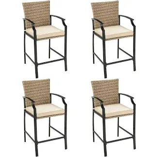 Photo 1 of Patio Rattan Bar Stools Set of 4 with Soft Cushions