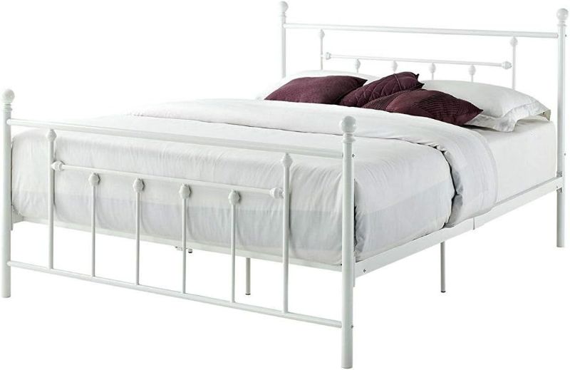 Photo 1 of Full White Metal Platform Bed Frame with Headboard and Footboard with  electric outlet
