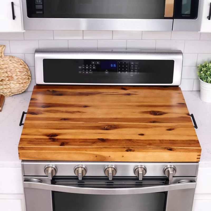 Photo 1 of Stove Top Covers for Electric Stove with Handles- Acacia Wood Noodle Board for Gas Stovetop - Stove Top Covers for Gas Burners - Wooden Kitchen Sink Cover (Acacia, 30"L x 22"W x 2.49"H)