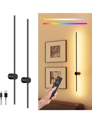 Photo 1 of 40" Battery Operated Wall Sconce, 10000mAh Rechargeable Wireless Sconces Set of 2, Dimmable Wall Sconces with Remote Control, 18 Color Modes Non Hardwired Wall Sconces, 10 Hours Using Time