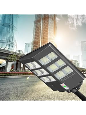 Photo 1 of Gebosun 600W Solar Street Lights Outdoor,6500K 60000LM Dusk to Dawn Solar Security Flood Lights LED Wide Angle Lamp with Remote Control for Basketball Court, Road, Playground