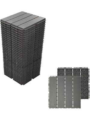 Photo 1 of Plastic Interlocking Deck Tiles, 36 Pack Patio Deck Tiles,12"x12" Waterproof Outdoor Flooring All Weather Use, Patio Floor Decking Tiles for Porch Poolside Balcony Backyard, 36 sq. ft Dark Grey
