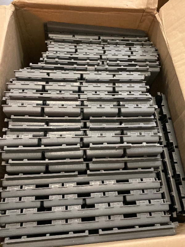 Photo 1 of Plastic Interlocking Deck Tiles, 36 Pack Patio Deck Tiles,12"x12" Waterproof Outdoor Flooring All Weather Use, Patio Floor Decking Tiles for Porch Poolside Balcony Backyard, 36 sq. ft Dark Grey