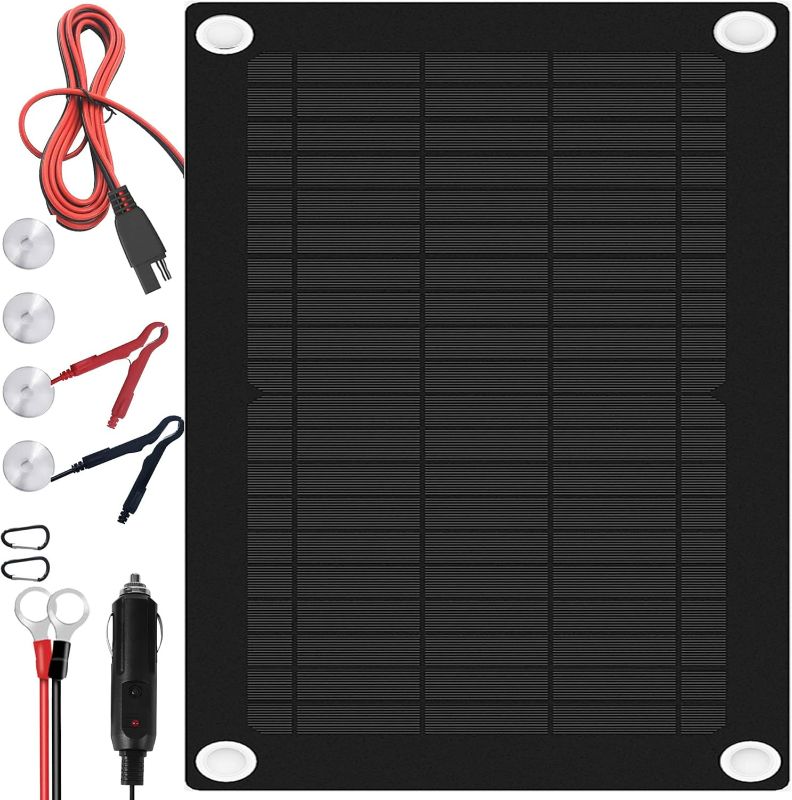 Photo 1 of 10W Solar Battery Charger 12 Volt with Upgrade Charging Algorithm, 2023 Upgraded Solar Car Battery Charger for Boat Car RV Motorcycle Marine Automotive Black