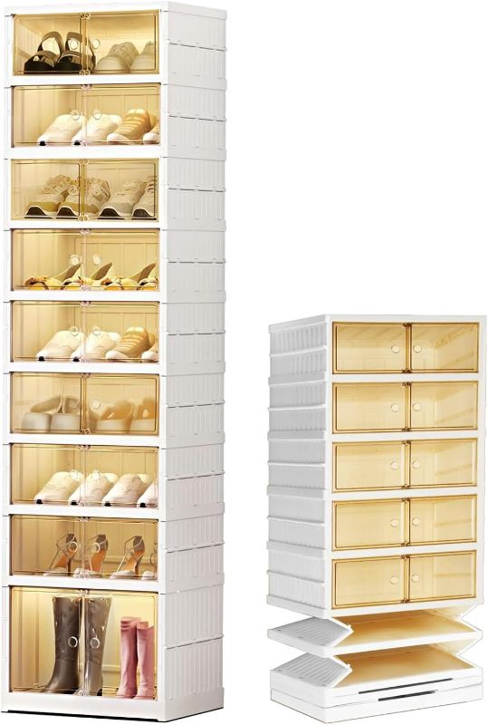 Photo 1 of 9-Tier Foldable Women's Shoe Rack for Closet Entryway, 9-18 Pairs, Modern Style, Tiered Shelf, Plastic, Freestanding, Easy Assembly